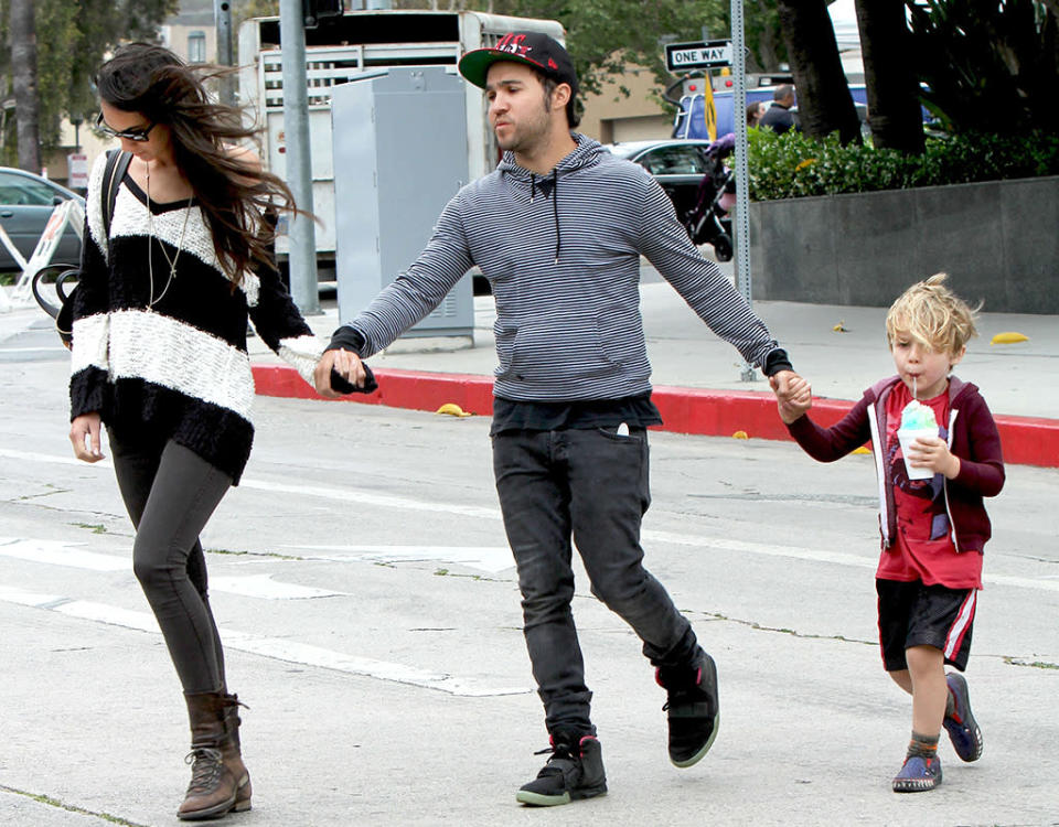 Pete Wentz spends some quality time with his son, Bronx, and girlfriend, Meagan Camper on Sunday afternoon in Los Angeles