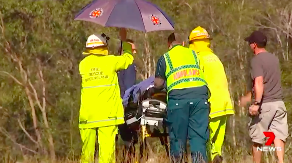 Two Life Flight helicopters were flown in to airlift the 12-year-old and her grandmother to Sunshine Coast University Hospital. Source: 7 News