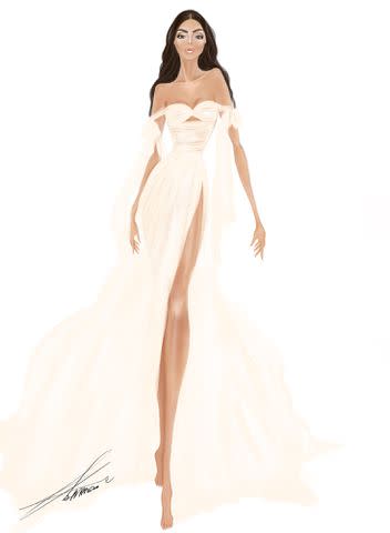 <p>Sharon Sever</p> A sketch of Vanessa Hudgens' Galia Lahav bridal gown