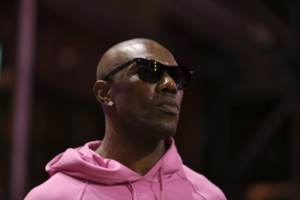 ATLANTA, GEORGIA - JUNE 11: Terrell Owens looks on in the second half during the Fan Controlled Football Season v2.0 - Championship between the Zappers and Bored Ape FC on June 11, 2022 in Atlanta, Georgia. (Photo by Jonathan Bachman/Fan Controlled Football/Getty Images)