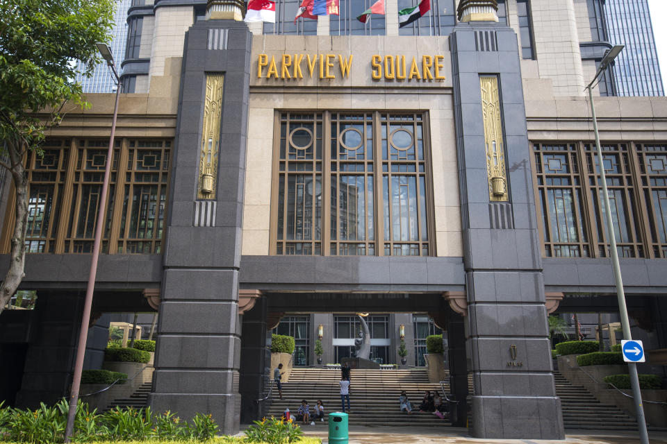 Singapore- 24 Oct, 2021: View of Parkview Square located in Bugis, Singapore. It is an office building that built in 2002.