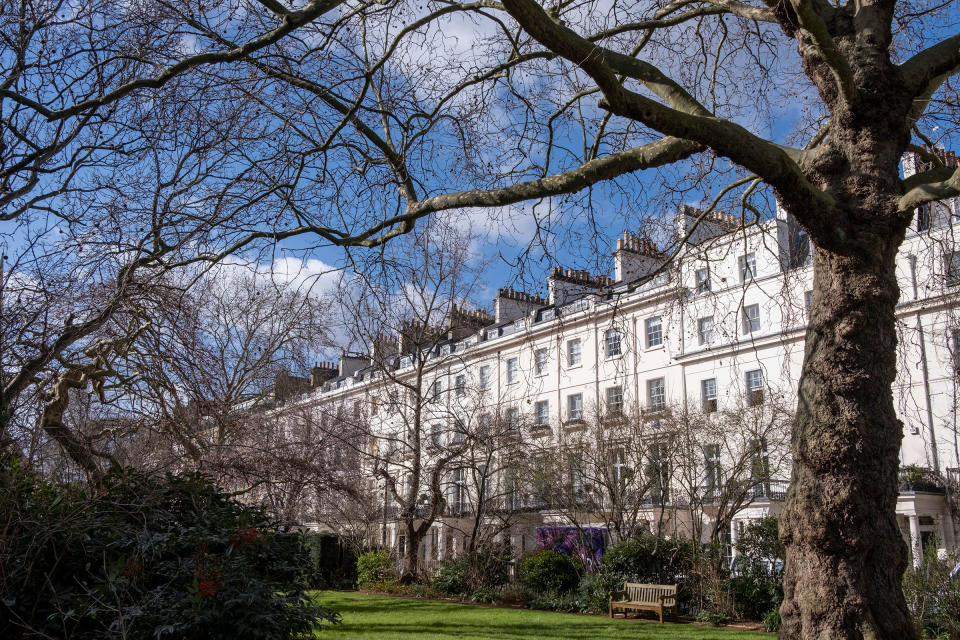 Luxury properties in Chester Square in London, where several Russian property owners are said to have invested, on Feb. 25 2022.<span class="copyright">Richard Baker—In Pictures/Getty Images</span>