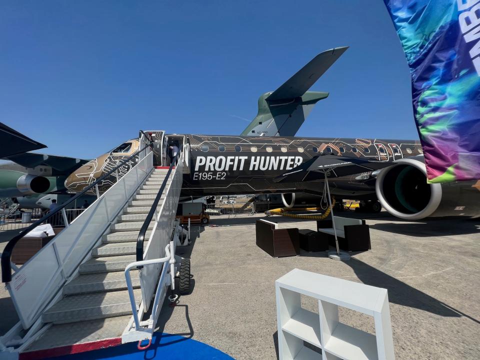 Embraer E195-E2 at the Farnborough International Airshow.