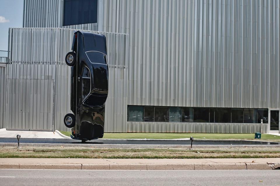 The sculpture "Breve historia del tiempo" by Mexican artist Gonzalo Lebrija's is installed Tuesday, Aug. 2, 2022, at Campbell Art Park at Oklahoma Contemporary Arts Center on Automobile Alley in Oklahoma City.