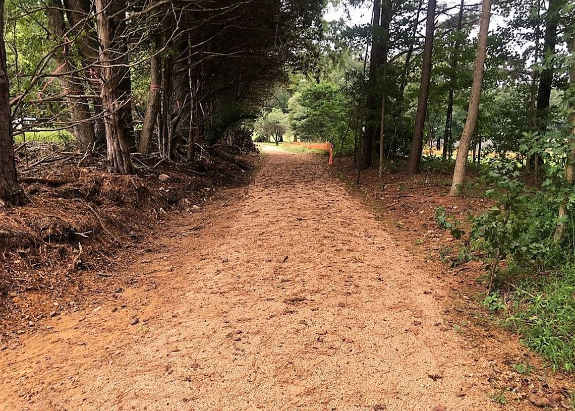 Blackwood Farm Park in Orange County offers more than four miles of trails, plus an interactive educational trail. This view is looking south toward Chapel Hill on the Old Hillsborough-Chapel Hill Roadbed Trail at the park.