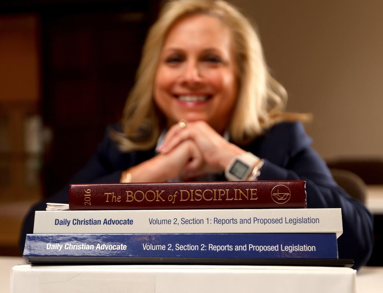 Chantelle Foster is seen recently at Edmond's Acts 2 United Methodist Church, where she has some of the materials she is using to prepare for her role as an Oklahoma delegate to the United Methodist Church General Conference beginning on April 23 in North Carolina.