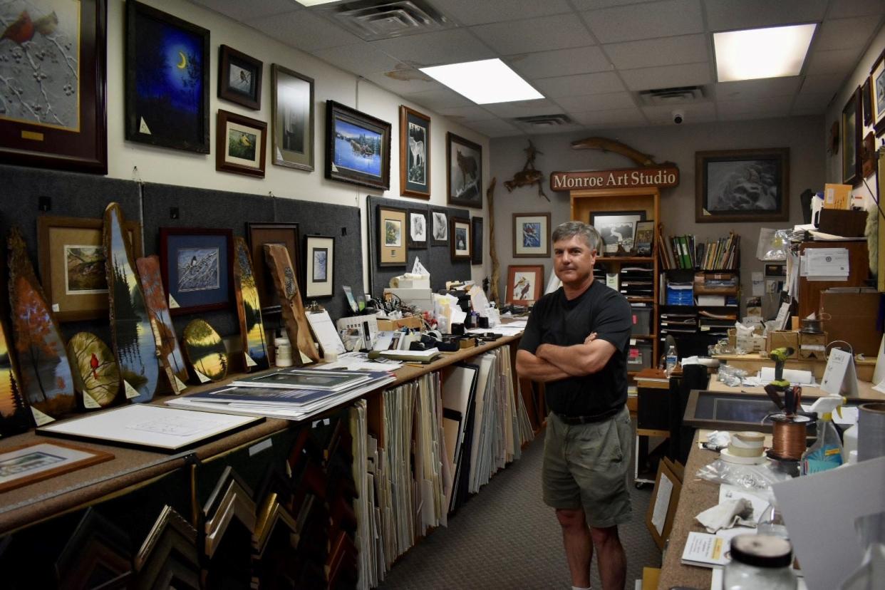 Michael Monroe does most of his painting in his home studio, and does the business side of being an artist from his studio in downtown Brighton.