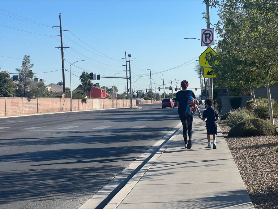 Tianna, mother to Lone Mountain campus 1st grader, parks in designated spots and walks her son to and from campus. (KLAS/Lauren Negrete)