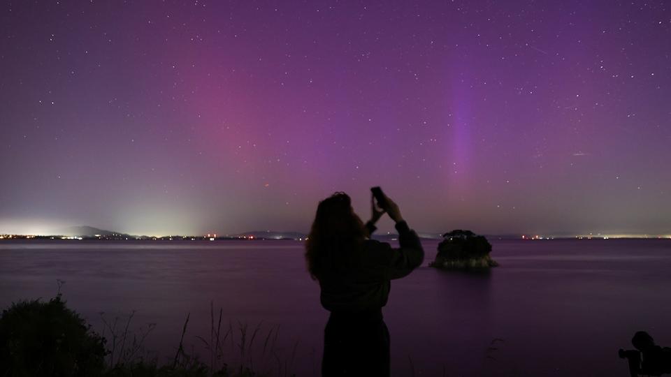 <div>Northern Lights (Aurora Borealis) illuminate the sky of San Francisco North Bay as seen from China Camp Beach in San Rafael, California, United States on May 11, 2024. (Photo by Tayfun Coskun/Anadolu via Getty Images)</div>