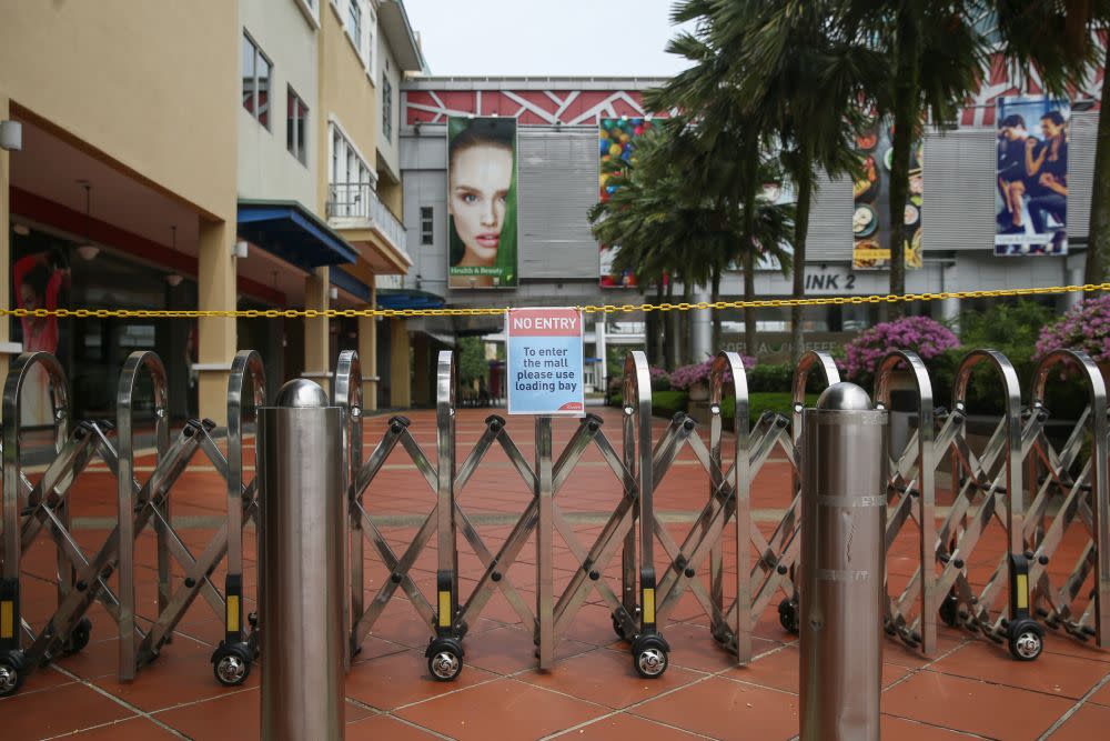 A ‘No Entry’ sign is displayed at one of The Curve shopping mall’s various entry points in Petaling Jaya May 28, 2020. — Picture by Yusof Mat Isa