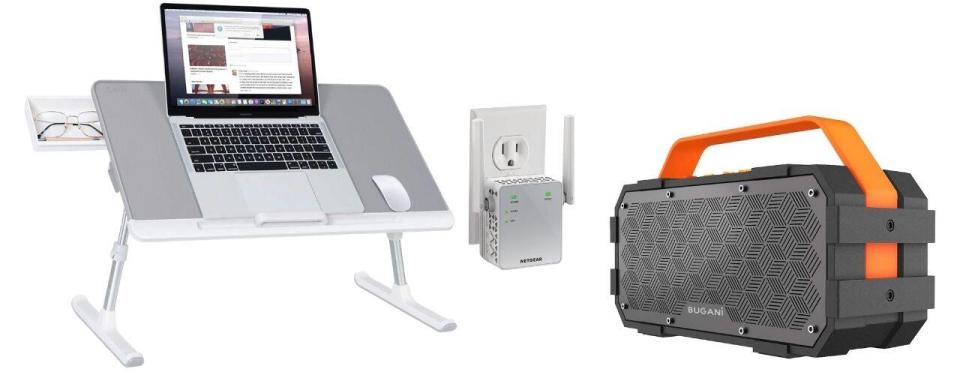 laptop desk, wifi booster, speaker