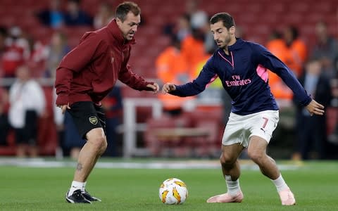 Henrikh Mkhitaryan of Arsenal warms up prior to the UEFA Europa League Group E match between Arsenal and Vorskla - Credit: Henry Browne/Getty Images