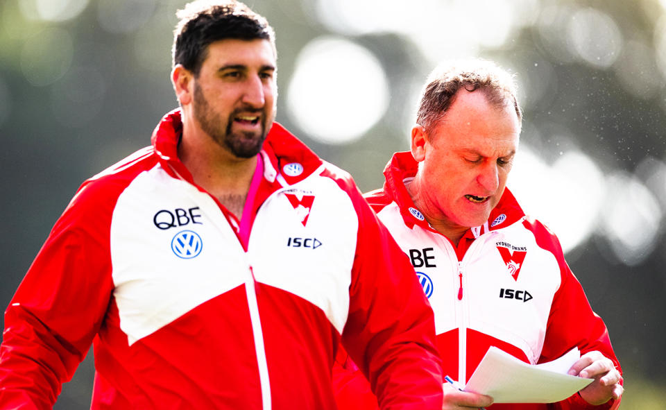 Dean Cox and John Longmire, pictured here at the Sydney Swans in 2019.