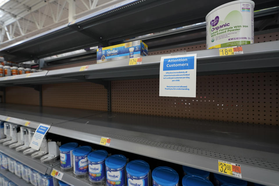 FILE - Shelves typically stocked with baby formula sit mostly empty at a store in San Antonio, Tuesday, May 10, 2022. The FDA acknowledged Tuesday, Sept. 20, that its response to the national shortage of infant formula was slowed by delays in processing a whistleblower complaint and test samples from the nation’s largest manufacturing plant. A 10-page report from the agency offers the first formal account of the factors that led to the ongoing infant formula shortage. (AP Photo/Eric Gay, File)