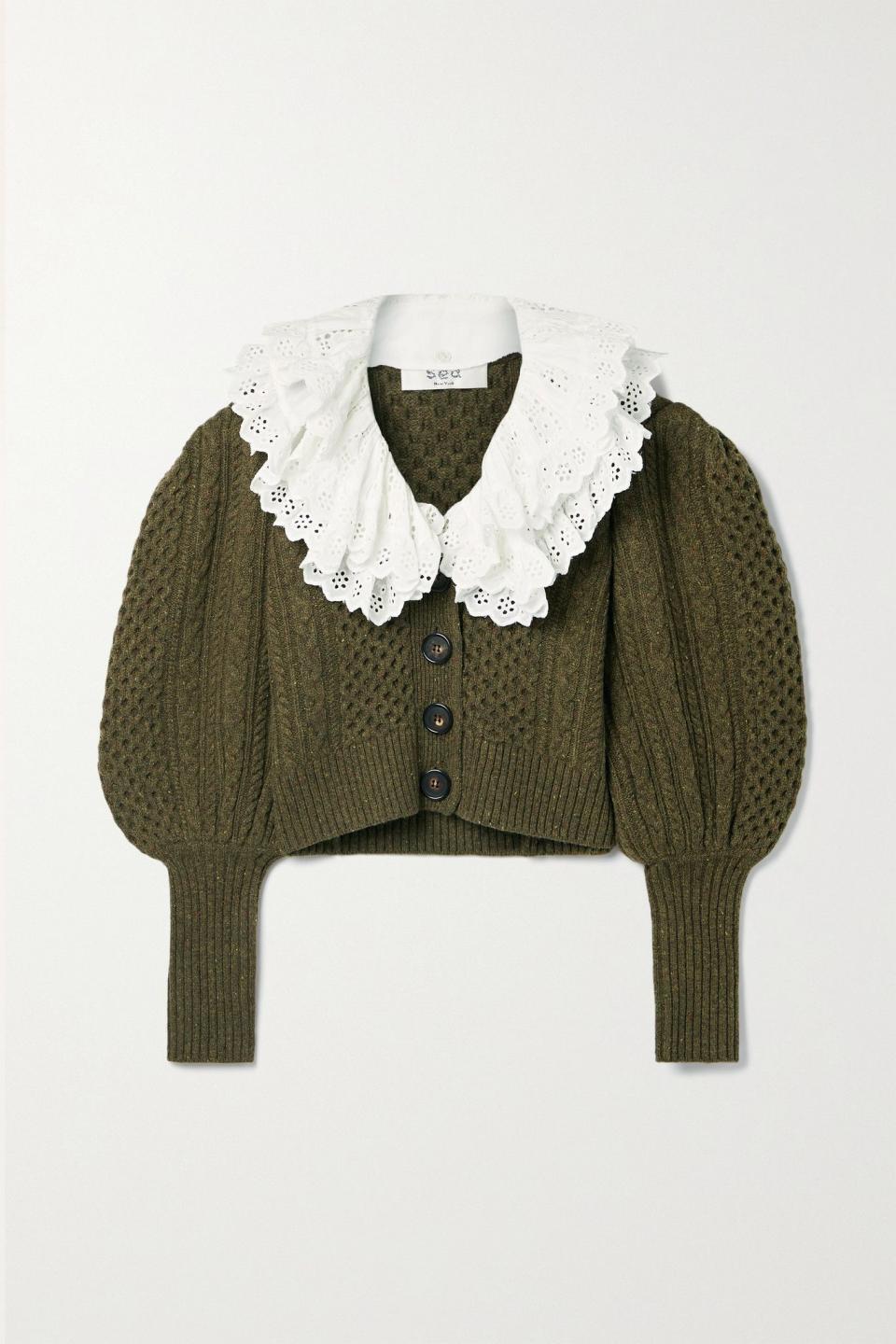 3) Juliette broderie anglaise-trimmed merino wool cardigan