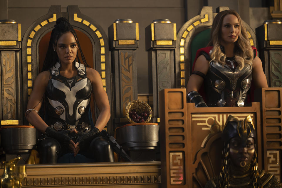 Tessa Thompson as Valkyrie and Natalie Portman as Mighty Thor. (Marvel Studios)