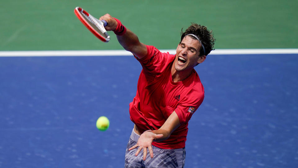 Thiem is seen here serving during his opening round win at the US Open.