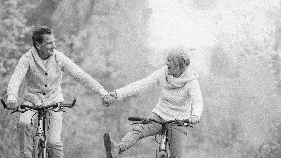 retired couple on a bike ride together