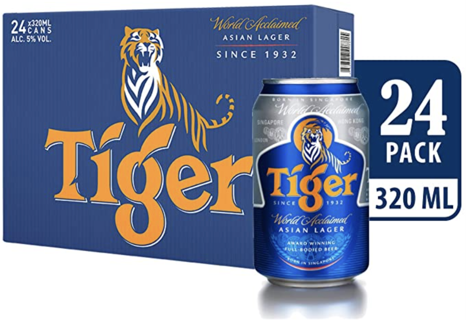 Tiger Lager Beer Can Carton, 320ml (Pack of 24). (PHOTO: Amazon)