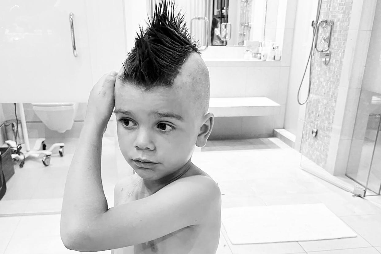 Kourtney Kardashian Shares Photo of Son Reign, 7, Bringing Back His Mohawk Hairstyle. https://www.instagram.com/p/CetpuDKJJxO/.