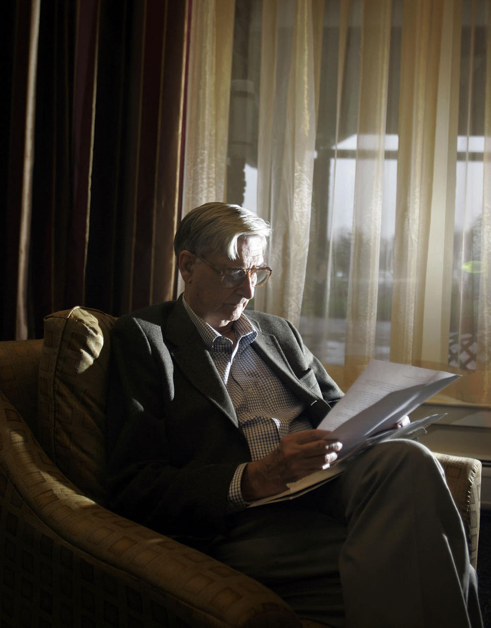 FILE - Harvard biology professor Edward O. Wilson, 77, a two-time winner of the Pulitzer Prize, sits for a portrait at his residence in Lexington, Mass., Tuesday, Nov., 14, 2006. Wilson, the pioneering biologist who argued for a new vision of human nature in “Sociobiology” and warned against the decline of ecosystems, died on Sunday, Dec. 26, 2021. He was 92. (AP Photo/Chitose Suzuki)