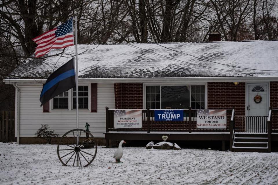 A home with posters in support of President Trump is seen along Salt Springs Rd near the General Motors plant in Lordstown village.