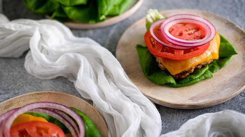 turkey burger on lettuce wrap