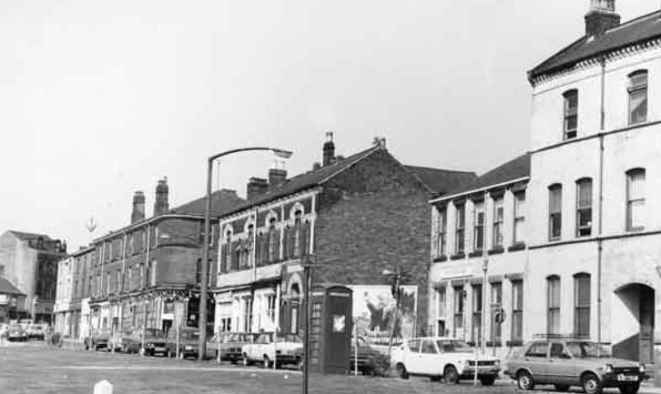 Shops on Devonshire Street, Sheffield, in 1981, showing (right) Sheffield Association of Youth Clubs. Photo: Picture Sheffield