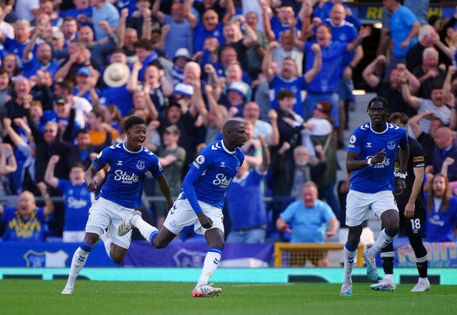 Abdoulaye Doucoure celebrates his winner against Bournemouth