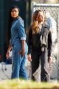 Costars Gabrielle Union and Jessica Alba film scenes for their series <em>L.A.’s Finest</em> on Wednesday in Los Angeles. 