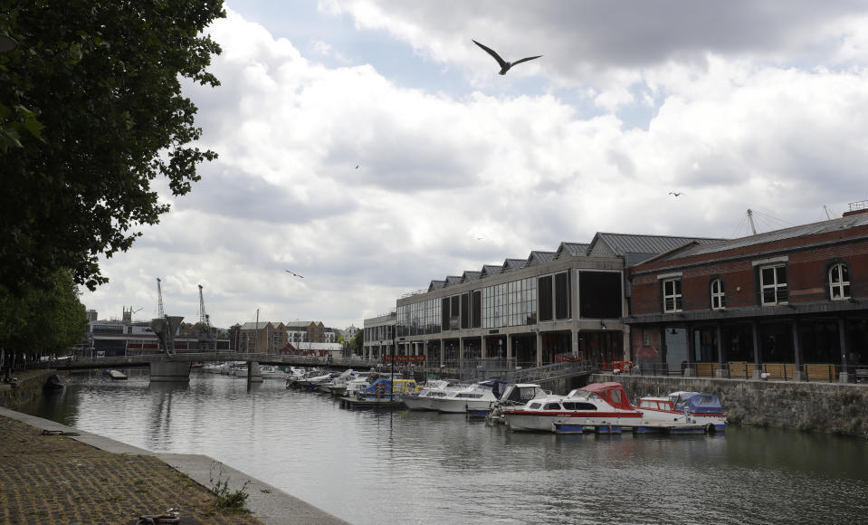 The docks where the toppled statue of Edward Colston was thrown into on Sunday at a Black Lives Matter demonstration, in Bristol, England, Monday, June 8, 2020. The toppling of the statue was greeted with joyous scenes, recognition of the fact that he was a notorious slave trader — a badge of shame in what is one of Britain’s most liberal cities. (AP Photo/Kirsty Wigglesworth)