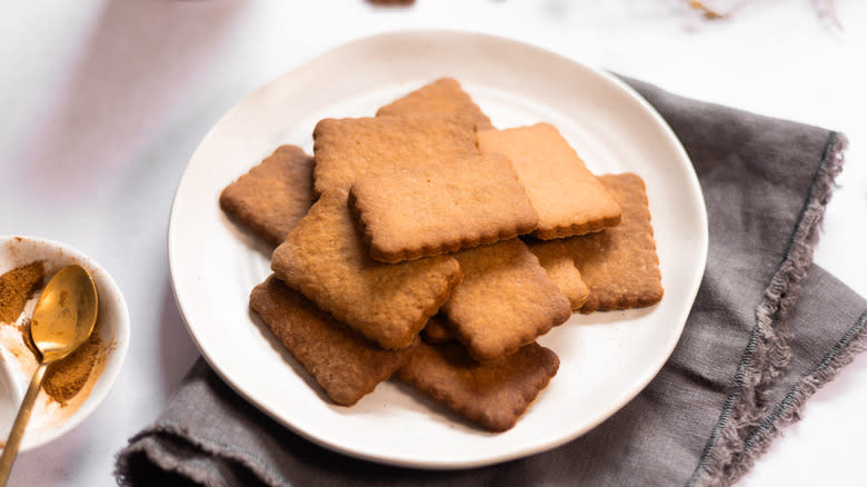 homemade biscoff speculoos cookies piled on white plate