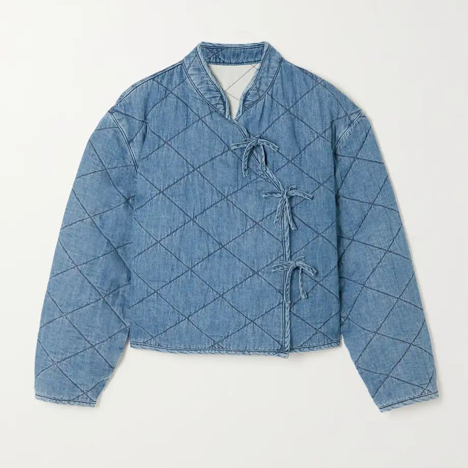 Rixo Rhae Quilted Denim Wrap Jacket