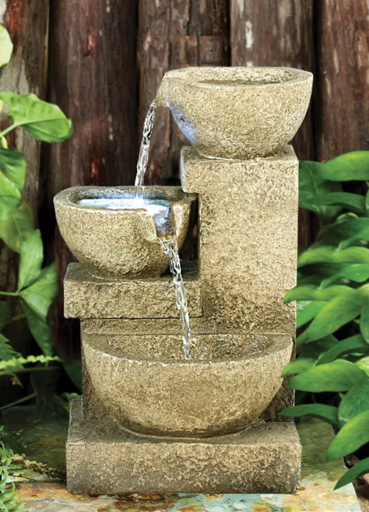 Resin Cascading Garden Tiered Fountain with LED Light  