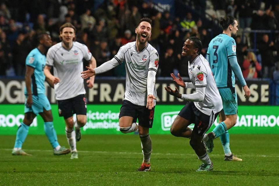 Josh Sheehan celebrates Bolton Wanderers' fifth goal on the night against Oxford United <i>(Image: Camerasport)</i>