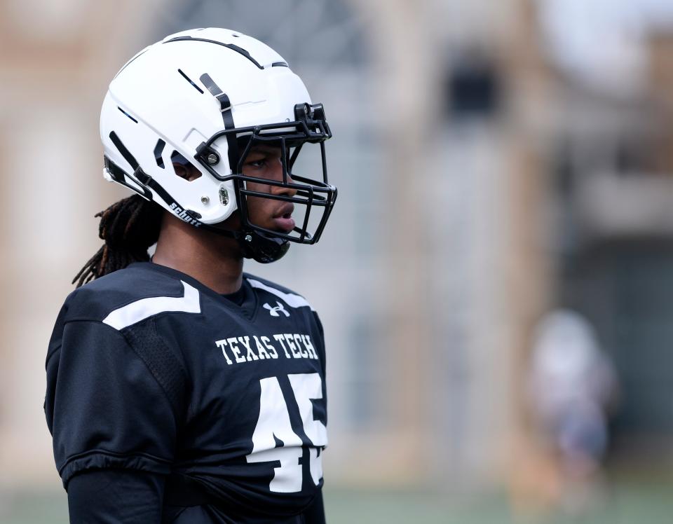 Outside linebacker Terrell Tilmon joined the Texas Tech football team in January and is going through spring practice with the Red Raiders. The Mansfield Timberview graduate spent his first two years of college football at Oregon.