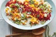 Kiwi, persimmons, cantaloupe, honeydew—and of course, sweet pomegranates—get dressed in a minty coconut vinaigrette. Honestly, this dish is a pleasure for all of the senses. <a href="https://www.epicurious.com/recipes/food/views/winter-fruit-kefir-salad?mbid=synd_yahoo_rss" rel="nofollow noopener" target="_blank" data-ylk="slk:See recipe.;elm:context_link;itc:0;sec:content-canvas" class="link ">See recipe.</a>