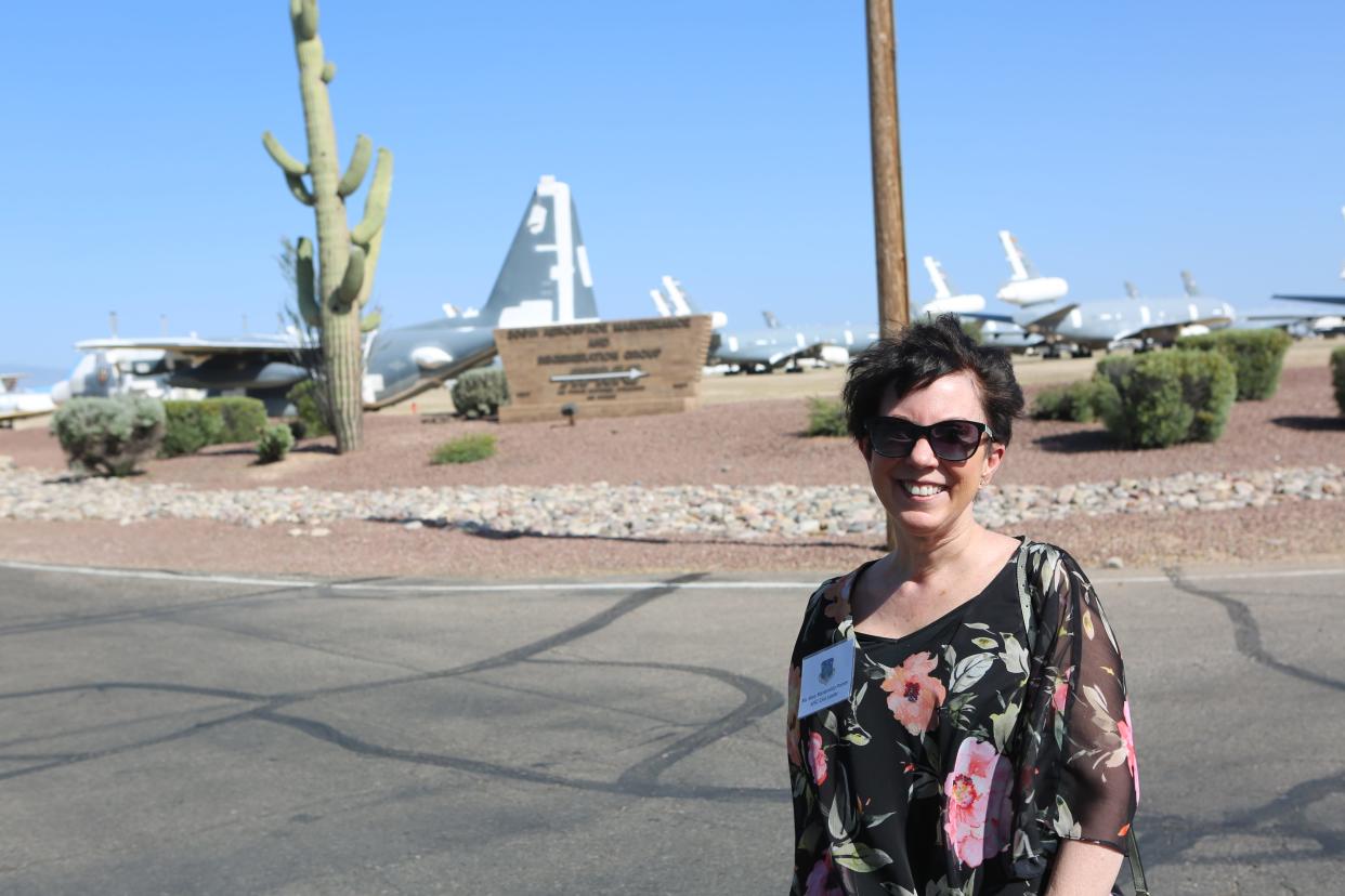 Mary Blankenship Pointer, shown at Davis-Monthan Air Force Base in Tucson, Arizona, recently attended a community event hosted by Lt. Gen. Stacey T. Hawkins, commander of the Air Force Sustainment Center.