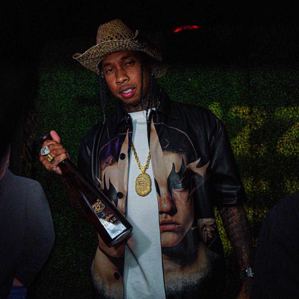 Rapper Tyga attends the Pizzaslime x Tequila Don Julio x Revolve Present Route 42, an afterparty following Stagecoach on April 27, 2024.