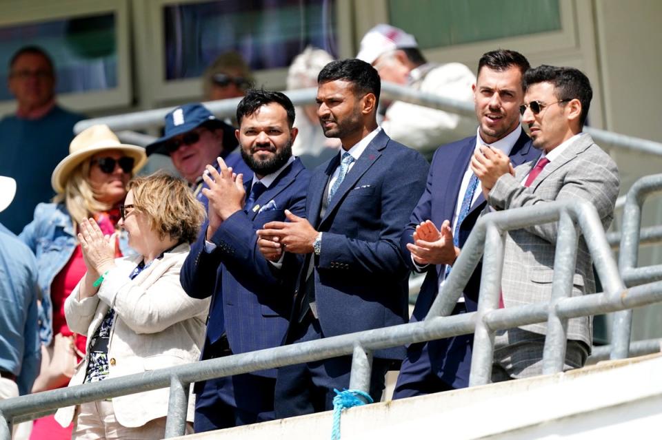 Rafiq stands to applaud on his return to his former home ground. (Mike Egerton/PA) (PA Wire)