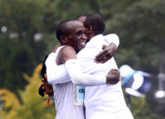 Athletics - Berlin Marathon - Berlin, Germany - September 24, 2017 Kenya's Eliud Kipchoge celebrates after winning the race REUTERS/Michael Dalder