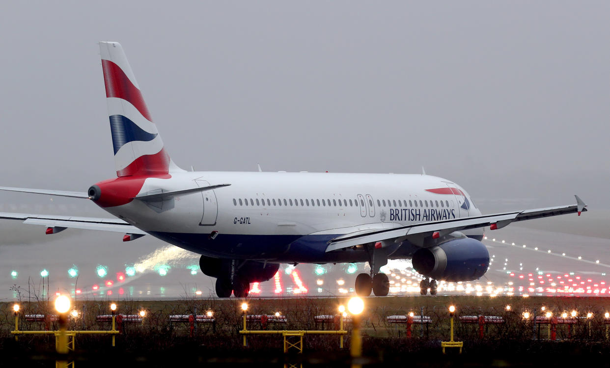 A British Airways Airbus A320-232 plane prepares to take off at Gatwick Airport in West Sussex.