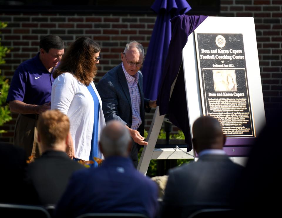 The dedication of the Dom and Karen Capers Football Coaching Center on the campus of the University of Mount Union on Saturday.