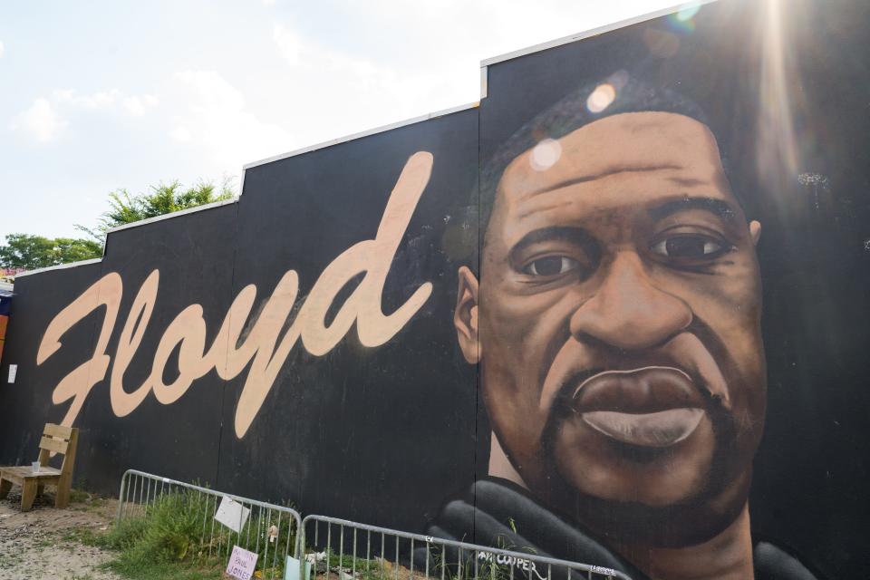 A mural of George Floyd is shown on the anniversary of his death on May 25, 2021 in Atlanta, Georgia.