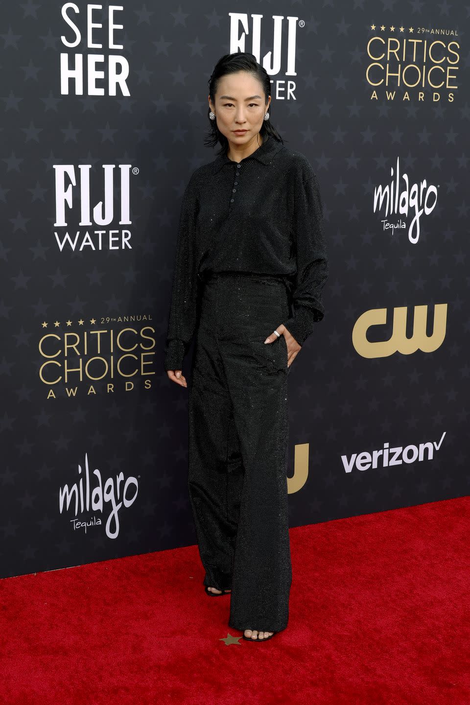 santa monica, california january 14 greta lee attends the 29th annual critics choice awards at barker hangar on january 14, 2024 in santa monica, california photo by frazer harrisongetty images