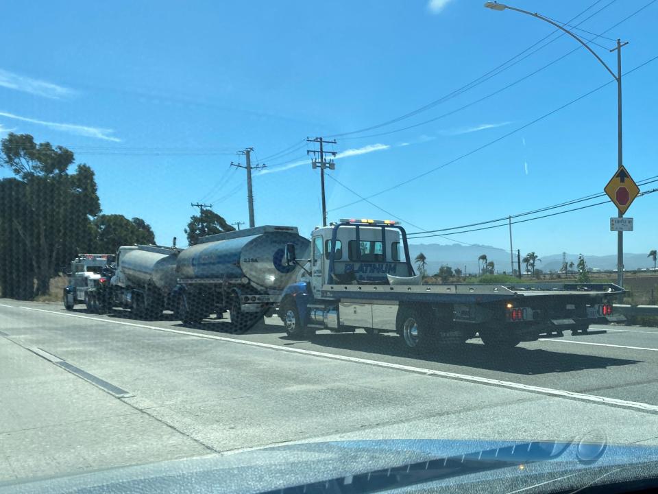 Cleanup of a spill from a big rig slowed traffic on southbound Highway 101 in Oxnard Thursday.