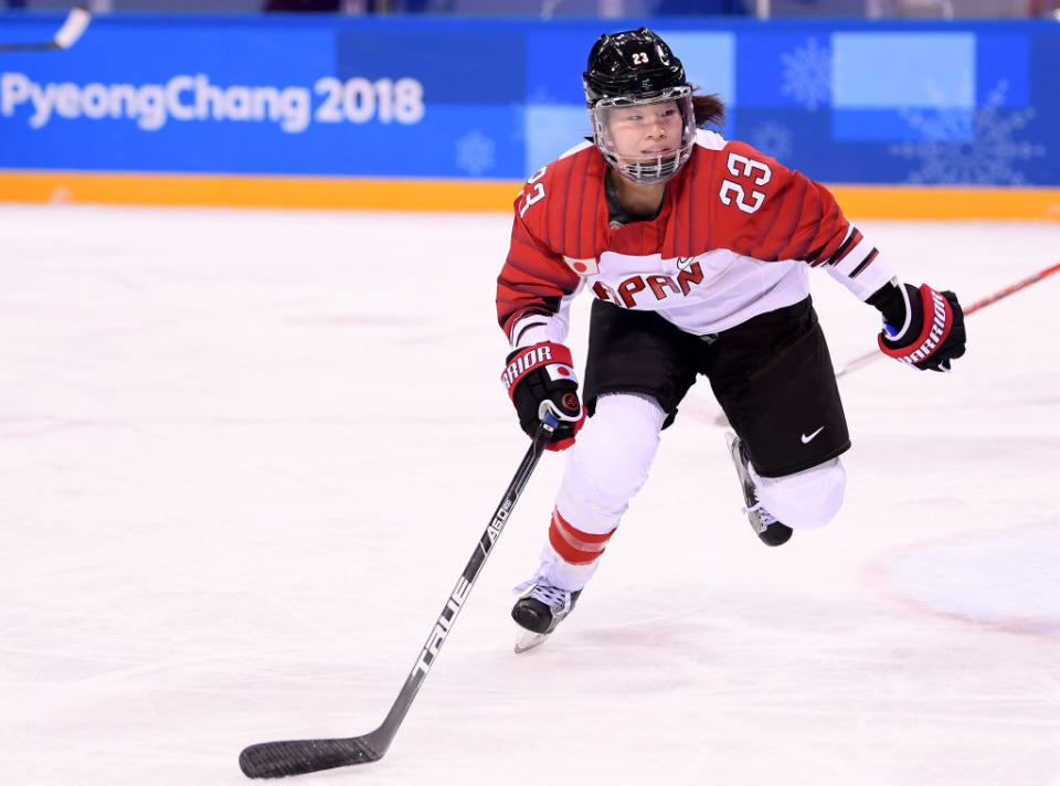 Ami skates towards the puck