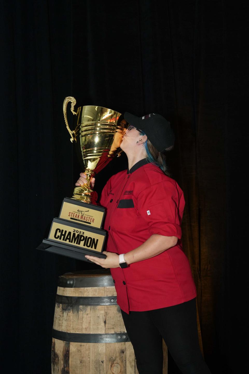 Grill Master Kylie Hall seems thrilled having won the LongHorn Steakhouse’s Steak Master Series Championship in Orlando, Fla. May 26, 2023.