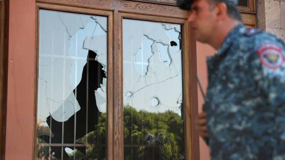 PHOTO: A view shows windows of a government building that were broken during a protest following the launch of a military operation by Azerbaijani forces in the region of Nagorno-Karabakh, in Yerevan, Armenia, Sept. 20, 2023. (Irakli Gedenidze/Reuters)