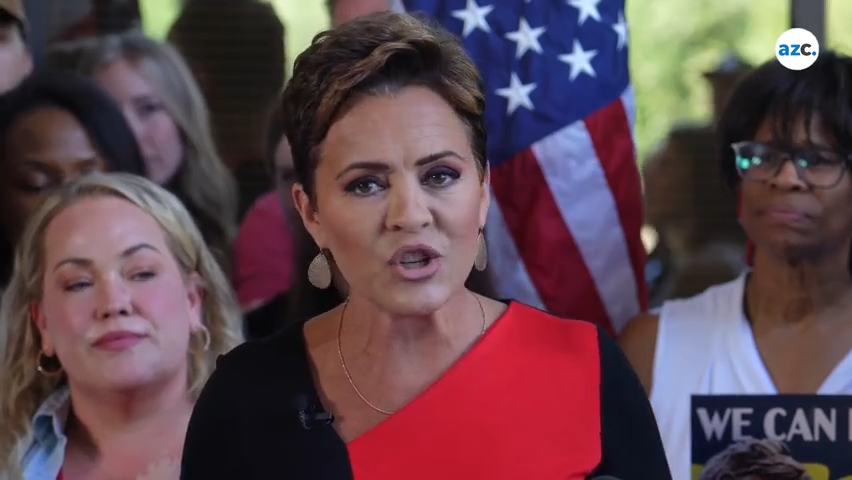 During a news conference in Phoenix on May 23, 2023, Kari Lake announces plans to register voters.